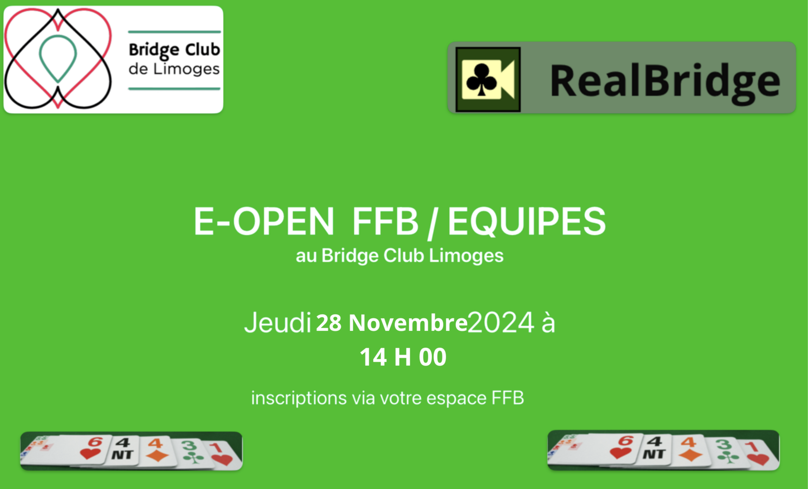 Match / 4 Realbridge jeudi 28 Novembre à 14 Heures