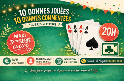 Tournoi de bridge commenté sur RealBridge – spécial joueurs jusqu’à la 3ᵉ série
