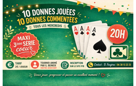 Tournoi de bridge commenté sur RealBridge – spécial joueurs jusqu’à la 3ᵉ série